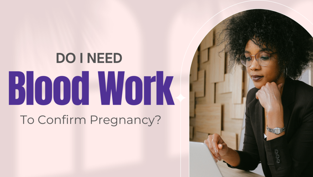 Black woman in glasses working at a laptop, appearing focused — researching whether she needs blood work to confirm pregnancy near Southfield, MI.