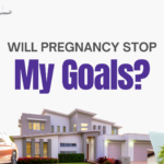 Ambitious woman sitting with coffee near laptop and dream home — reflecting on goals and wondering if pregnancy will change her future.