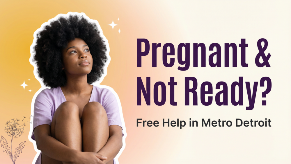 Young Black woman with natural afro looking hopeful — Unplanned pregnancy options in Metro Detroit from Problem Pregnancy Center